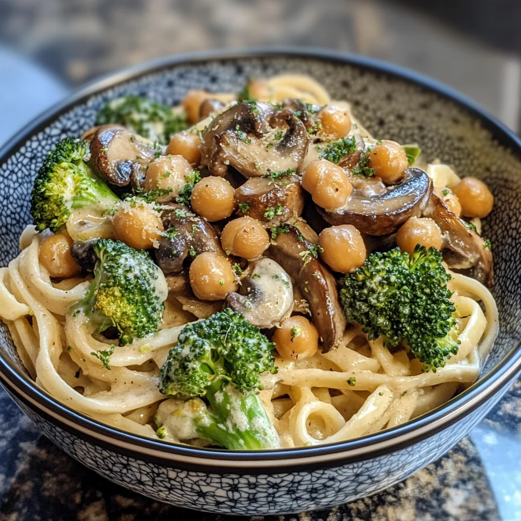 dairy free fettuccine alfredo sauce with veggie toppings