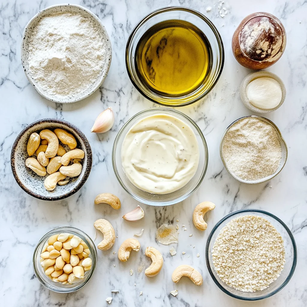 dairy free Alfredo sauce recipe ingredients flat lay