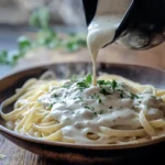 creamy dairy free Alfredo sauce recipe with brown rice pasta