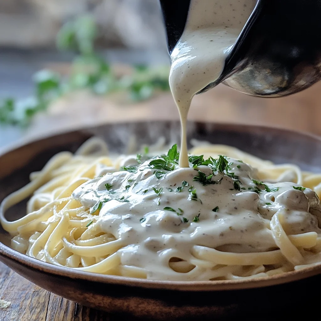 creamy dairy free Alfredo sauce recipe with brown rice pasta