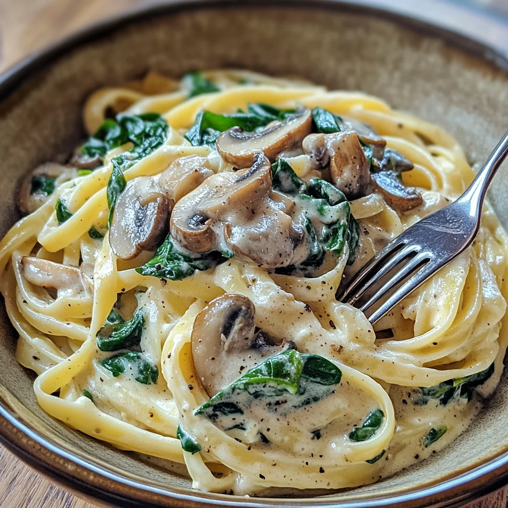 dairy free Alfredo sauce recipe with mushrooms and spinach