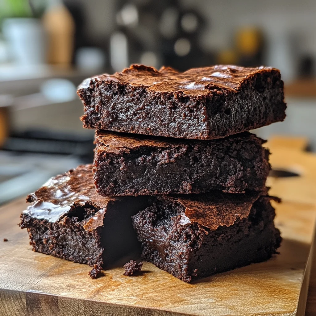 dairy free brownie recipe stacked close-up