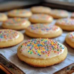 Freshly baked dairy free sugar cookie recipe on parchment paper