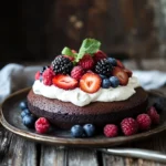 Gluten free dairy free chocolate cake with whipped coconut topping