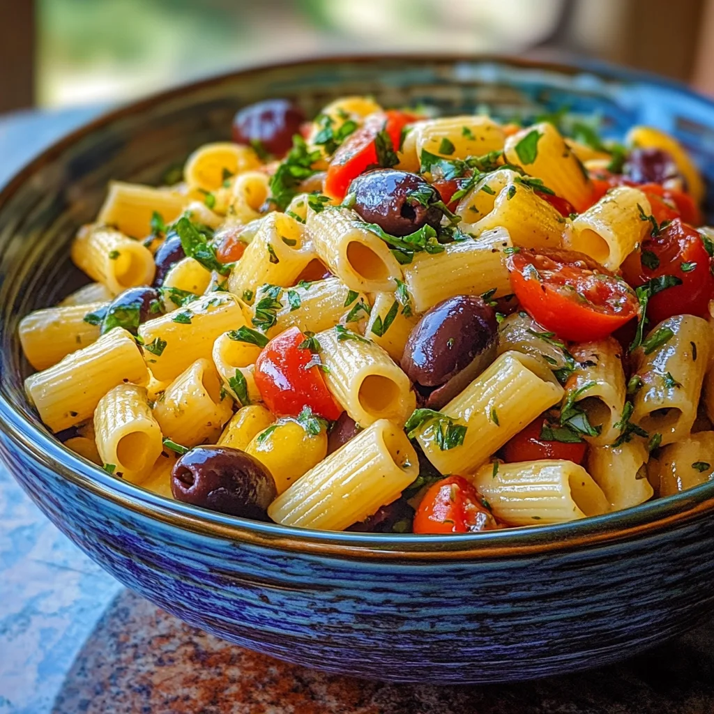 gluten free pasta salad in a Mediterranean bowl