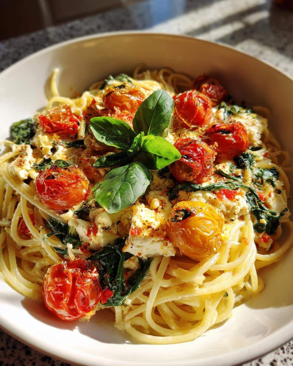 Baked Feta Pasta with Spinach & Cherry Tomatoes - detail 2