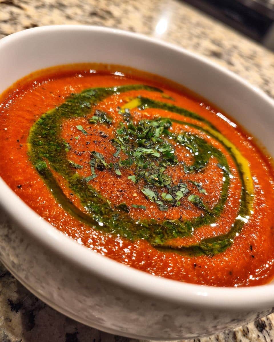 Creamy Vegan Tomato Soup with Basil Oil - detail 1